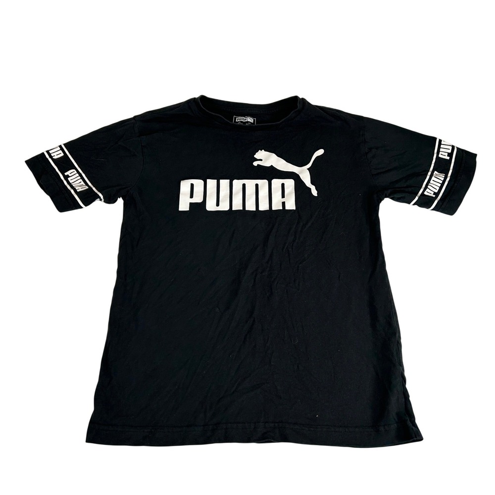 Puma Boys Youth Large L 14-16 Black Graphic Logo T-Shirt Short Sleeve 87819
